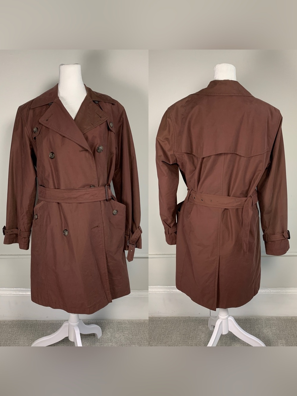 Isaac Mizrahi brown canvas belted trench coat inner later size XS
